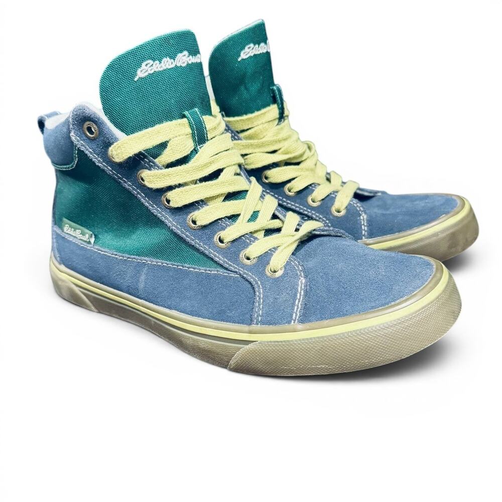 Eddie Bauer High Top Sneakers Blue Green Mens 7.5 Suede Canvas Lace Up Casual